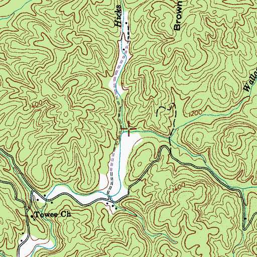 Topographic Map of Hicks Branch, TN