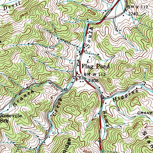 Topographic Map of Higgins Creek, TN