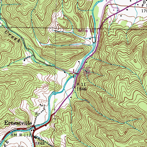 Topographic Map of Higgins Creek, TN