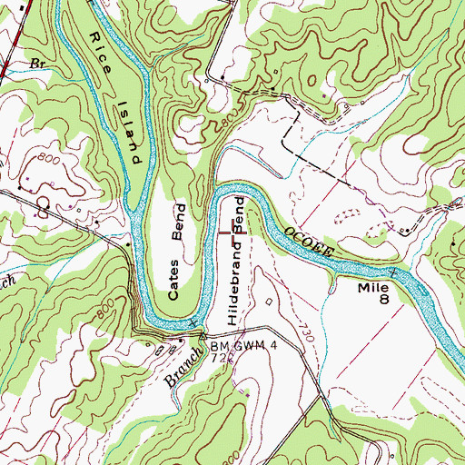 Topographic Map of Hildebrand Bend, TN
