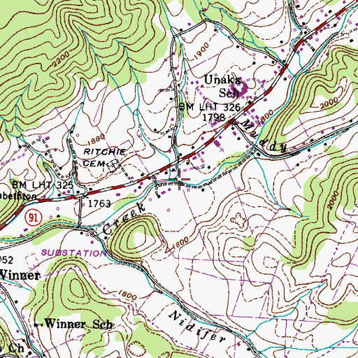 Topographic Map of Hinkle Branch, TN