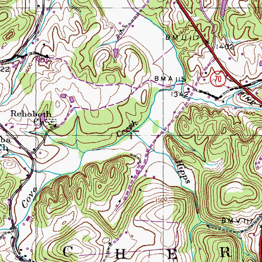Topographic Map of Hipps Branch, TN