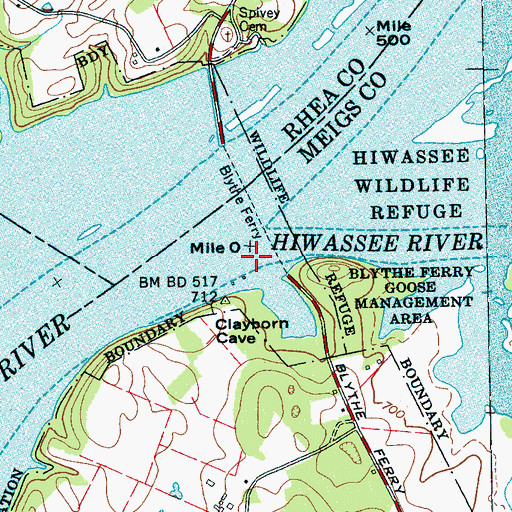 Topographic Map of Hiwassee River, TN