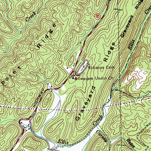 Topographic Map of Hiwassee Union Church, TN