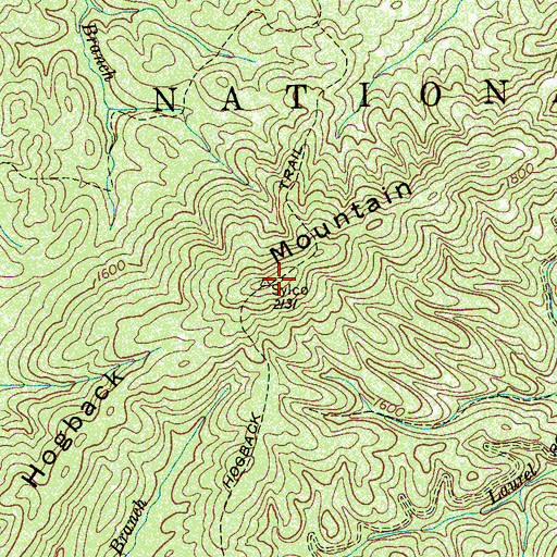 Topographic Map of Hogback Mountain, TN
