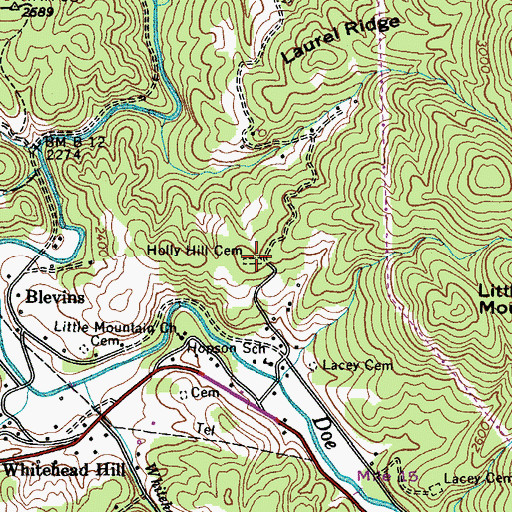 Topographic Map of Holly Hill Cemetery, TN