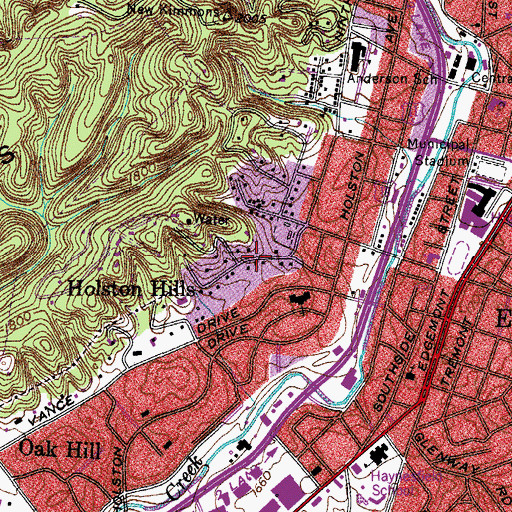 Topographic Map of Holston Hills, TN