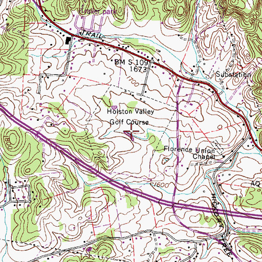 Topographic Map of Holston Valley Golf Course, TN