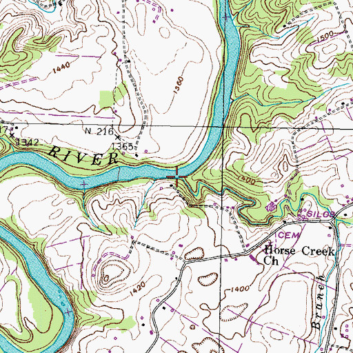 Topographic Map of Horse Creek, TN