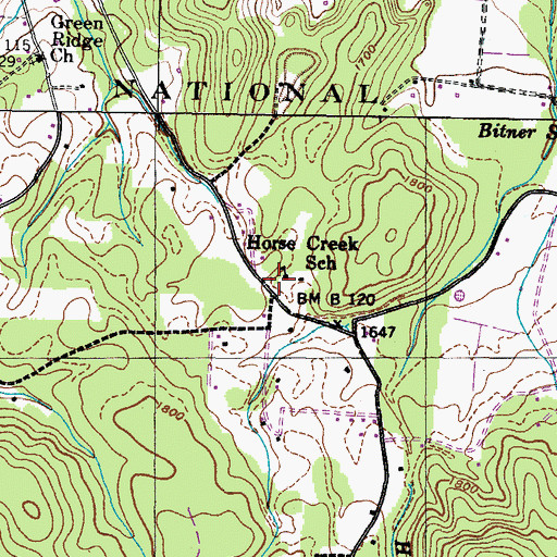 Topographic Map of Horse Creek School, TN