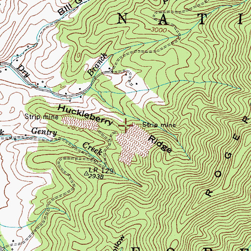 Topographic Map of Huckleberry Ridge, TN