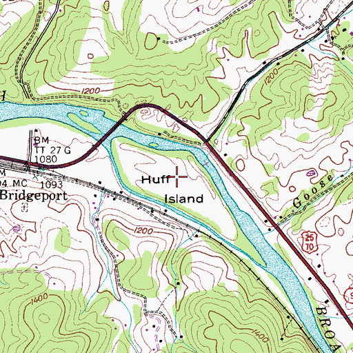 Topographic Map of Huff Island, TN