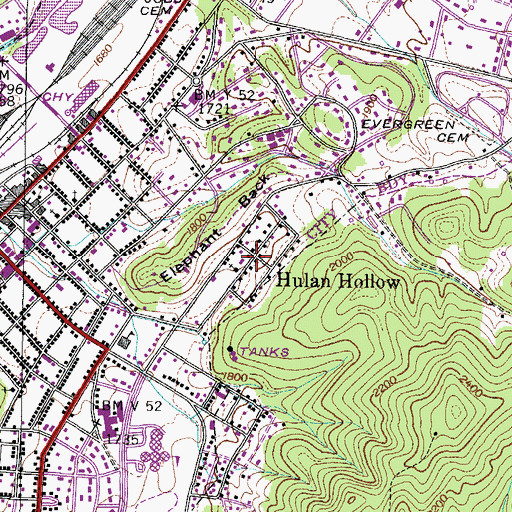 Topographic Map of Hulan Hollow, TN