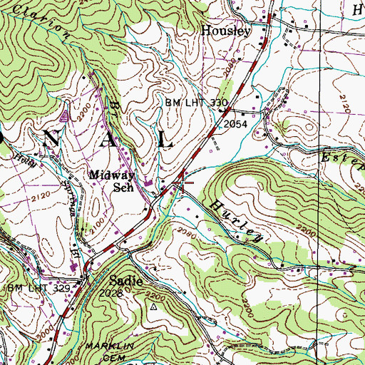Topographic Map of Hurley Branch, TN