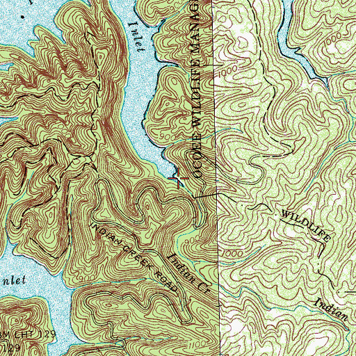 Topographic Map of Indian Creek, TN