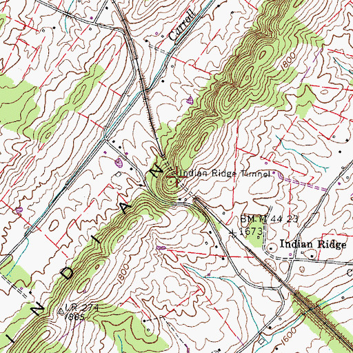 Topographic Map of Indian Ridge Tunnel, TN