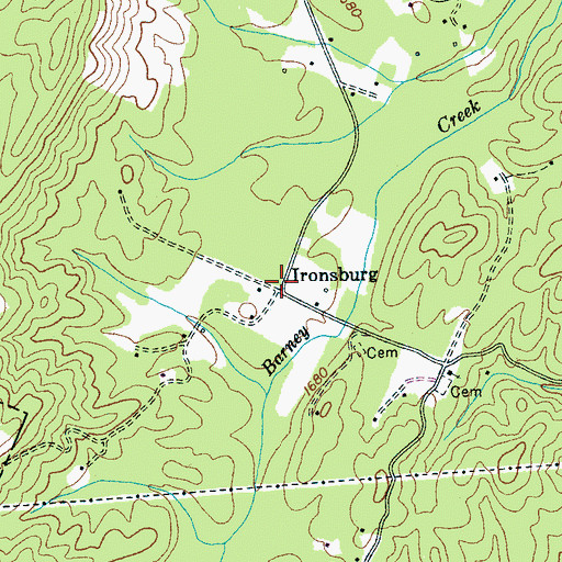Topographic Map of Ironsburg, TN