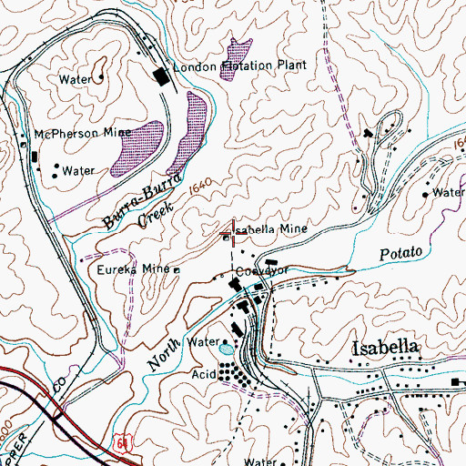 Topographic Map of Isabella Mine, TN