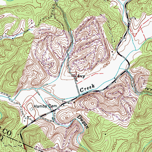 Topographic Map of Ivy, TN
