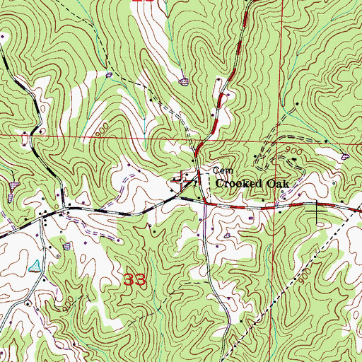 Topographic Map of Crooked Oak School (historical), AL