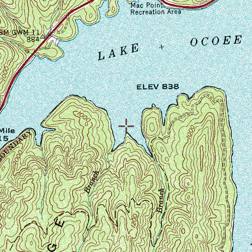 Topographic Map of Jake Branch, TN