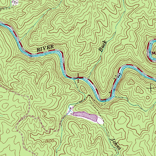 Topographic Map of Johns Creek, TN