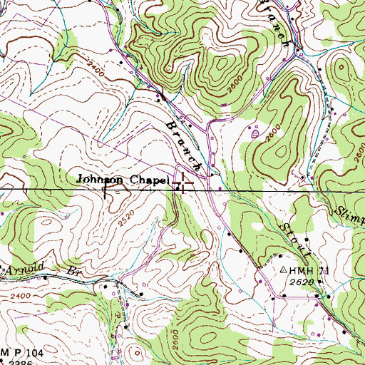 Topographic Map of Johnson Chapel, TN
