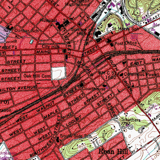 Topographic Map of Johnson City, TN