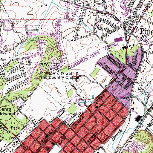 Topographic Map of Johnson City Golf and Country Club, TN