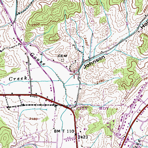 Topographic Map of Johnson Hollow, TN