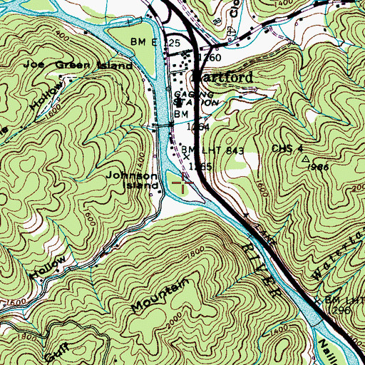 Topographic Map of Johnson Island, TN