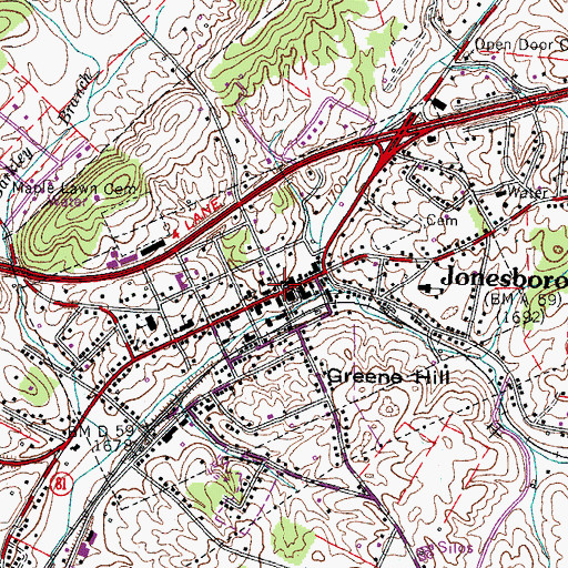 Topographic Map of Jonesborough, TN