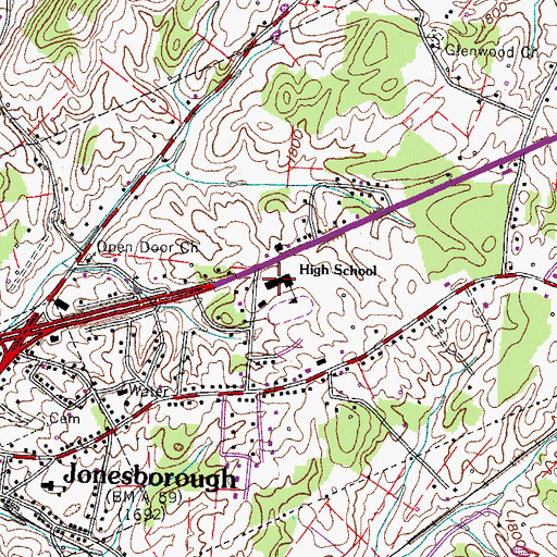 Topographic Map of Jonesborough Middle School, TN