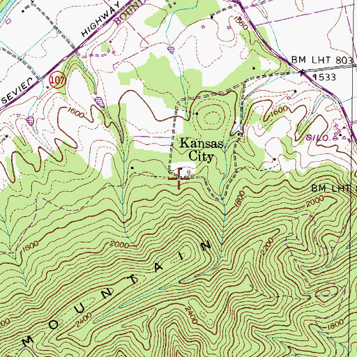 Topographic Map of Kansas City, TN