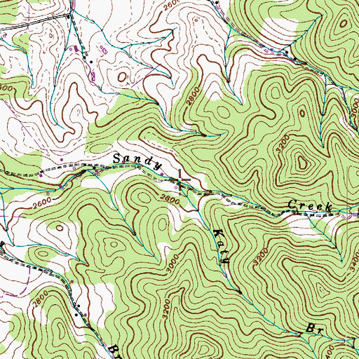 Topographic Map of Katy Branch, TN