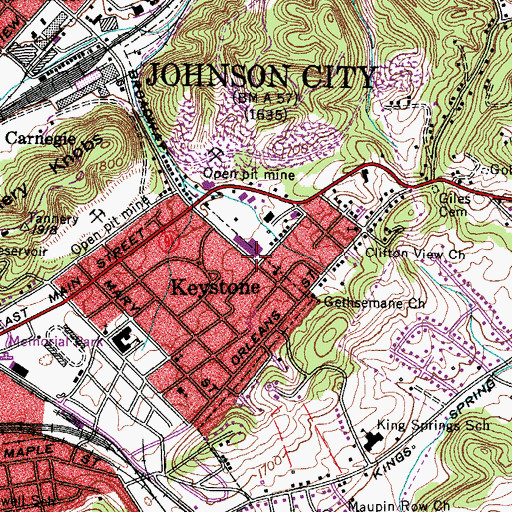 Topographic Map of Keystone, TN