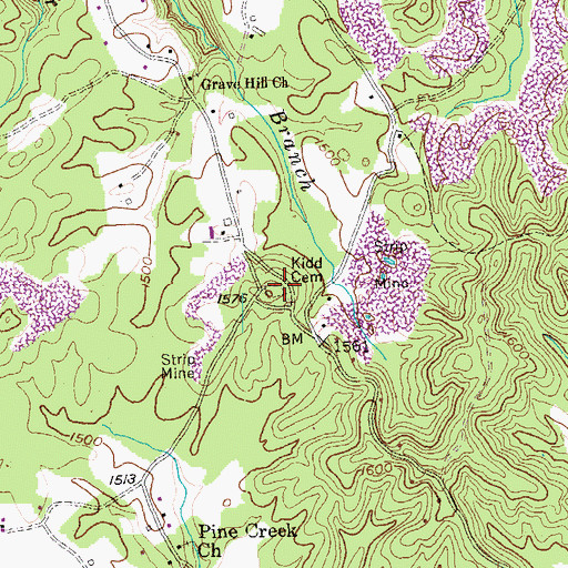 Topographic Map of Kidd Cemetery, TN
