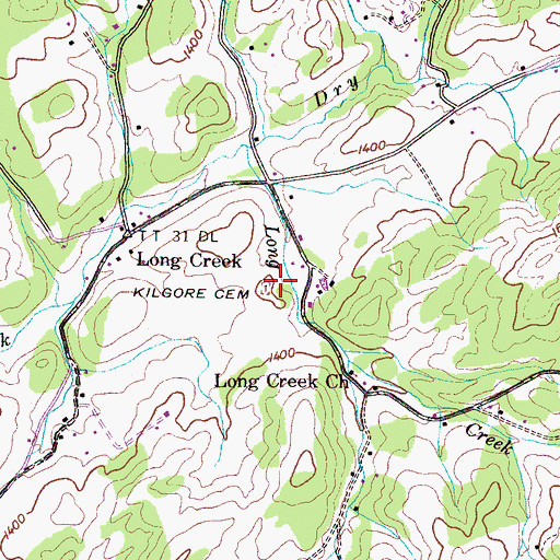 Topographic Map of Kilgore Cemetery, TN