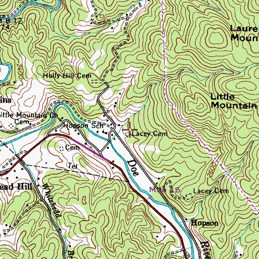 Topographic Map of Lacey Cemetery, TN