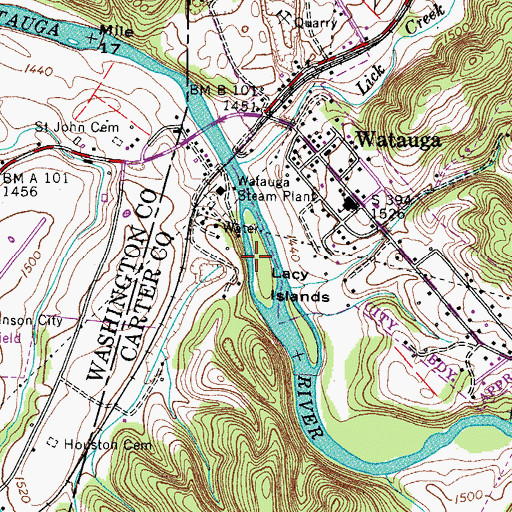 Topographic Map of Lacy Islands, TN