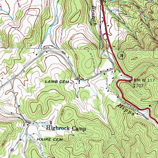 Topographic Map of Lamb Cemetery, TN
