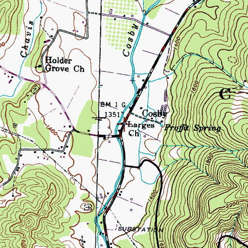 Topographic Map of Larges Church, TN