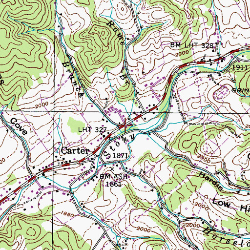 Topographic Map of Laurel Branch, TN