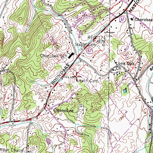 Topographic Map of Leach Cemetery, TN