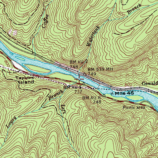 Topographic Map of Left Prong Hiwassee River, TN