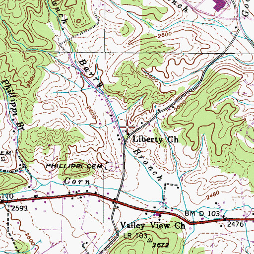 Topographic Map of Liberty Church, TN