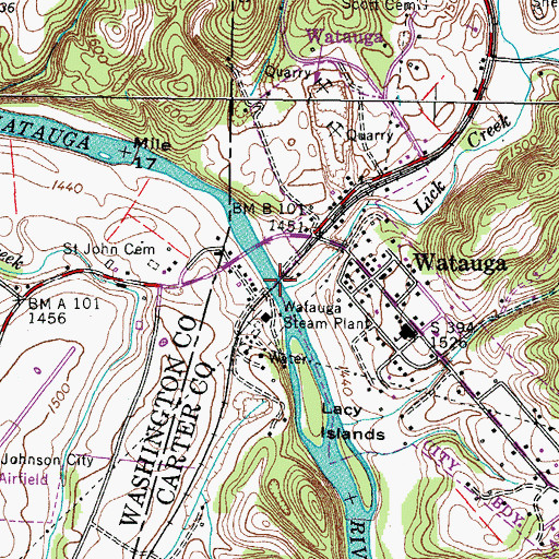 Topographic Map of Lick Creek, TN