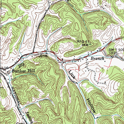 Topographic Map of Lick Hollow, TN