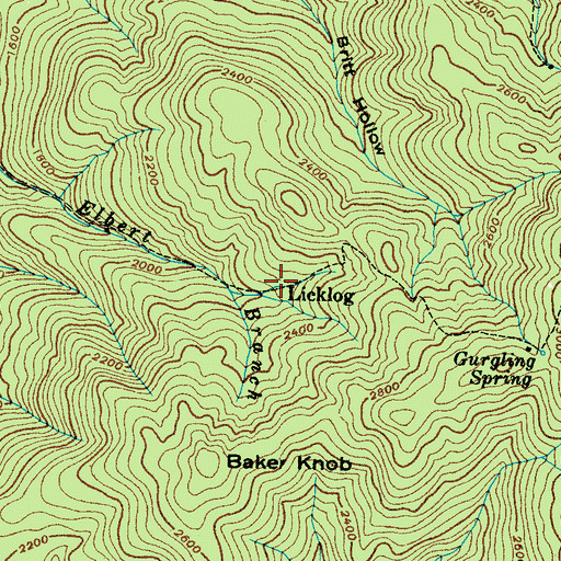 Topographic Map of Licklog, TN