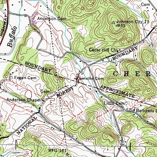 Topographic Map of Linville Cemetery, TN